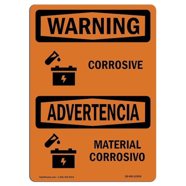Safety Sign, OSHA WARNING, 3.5" Height, 5" Width, Material Corrosivo, Landscape, 10PK